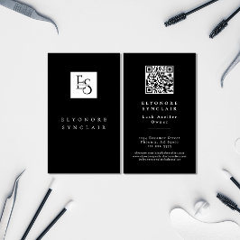 Black White Script Lashes Studio Logo QR Code 名刺
