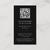 Black White Script Lashes Studio Logo QR Code 名刺 (裏面)