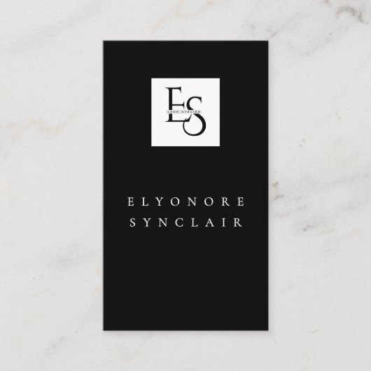 Black White Script Lashes Studio Logo QR Code 名刺 (正面)