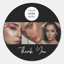 Black White Script Logo Photo Makeup Thank You  ラウンドシール