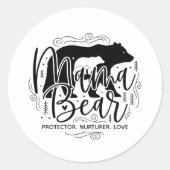 Black & White Script Mama Bear Protector Art ラウンドシール (正面)