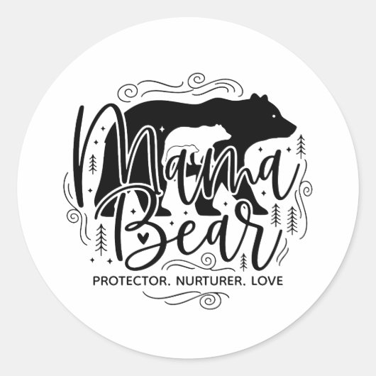 Black & White Script Mama Bear Protector Art ラウンドシール (正面)
