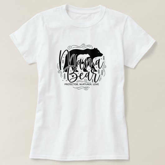 Black & White Script Mama Bear Protector Art Tシャツ (デザイン正面)