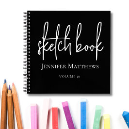 Black White Script Name Personalized Sketchbook ノートブック