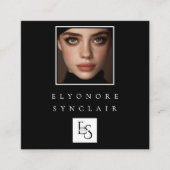 Black White Script Photo Logo QR Code Social Lash スクエア名刺 (正面)