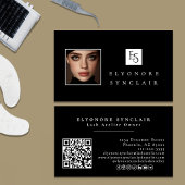 Black White Script Photo Logo QR Code Social Lash 名刺