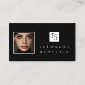 Black White Script Photo Logo QR Code Social Lash 名刺 (正面)