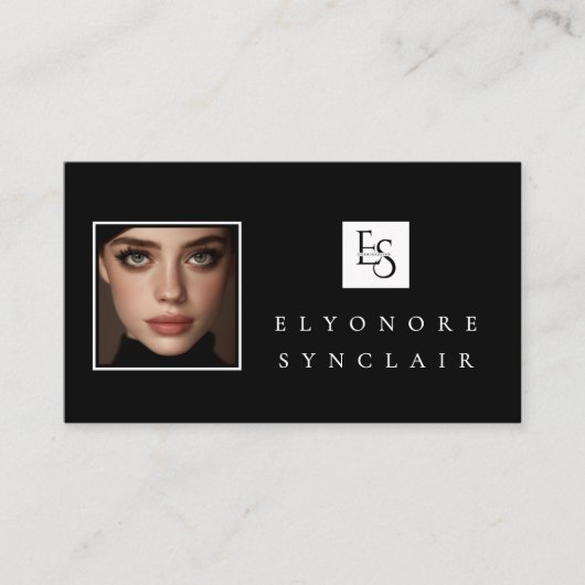 Black White Script Photo Logo QR Code Social Lash 名刺 (正面)