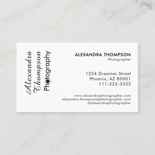 Black White Script Photo Photographer Business 名刺 (裏面)