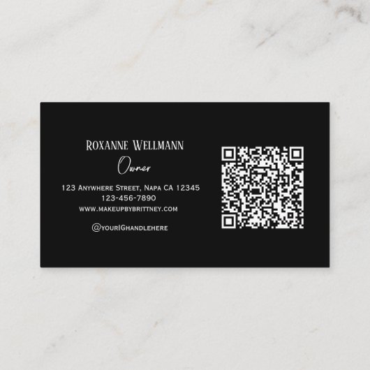 Black White Script QR Code Photo Business Card 名刺 (裏面)