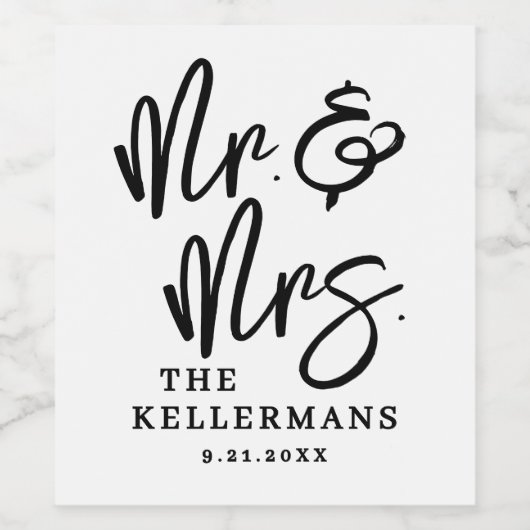 Black White Script Wedding ワインラベル (シングルラベル)