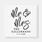 Black White Script Wedding Favor マグネット (正面)