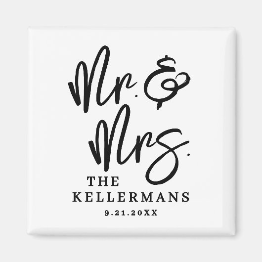 Black White Script Wedding Favor マグネット (正面)