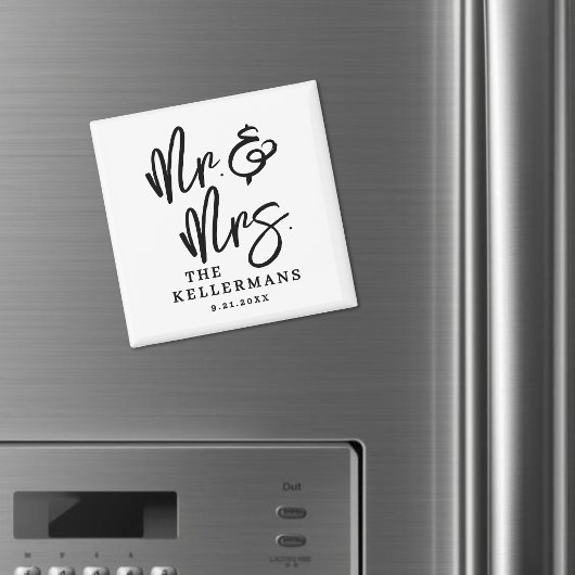 Black White Script Wedding Favor マグネット