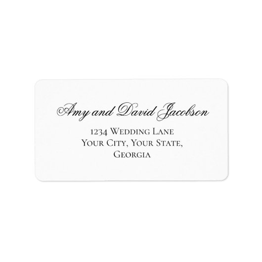 Black White Script Wedding Return Address ラベル (正面)