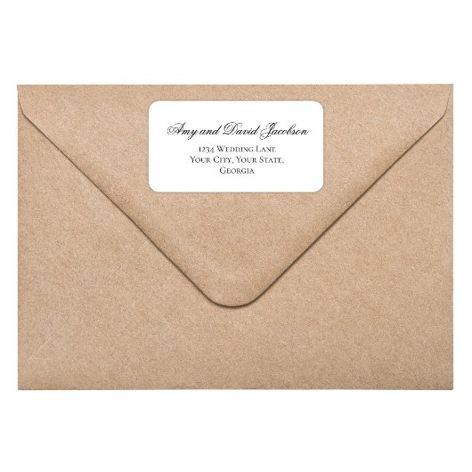 Black White Script Wedding Return Address ラベル