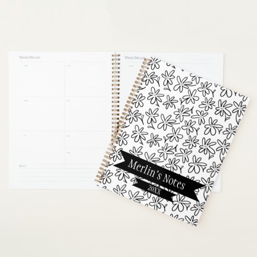 Black & White Seamless Floral Year Planner プランナー手帳 (ディスプレー)