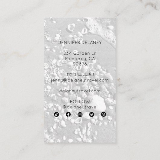 Black & White Seashells写真ソーシャルメディア 名刺 (裏面)