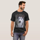 Black white Siberian Husky dog face Tシャツ (正面フル)