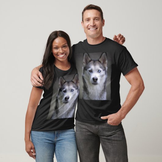 Black white Siberian Husky dog face Tシャツ (ユニセックス)