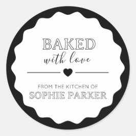 Black White Simple Baked With Love Scallop Sticker ラウンドシール