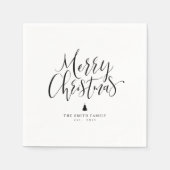 Black & White Simple Calligraphy Merry Christmas スタンダードカクテルナプキン (正面)