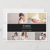 Black White Simple Photo Baby Announcement Card 招待状 (正面)