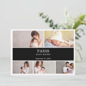 Black White Simple Photo Baby Announcement Card 招待状 (スタンド正面)