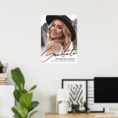 Black White Simple Photo Graduation Party Sign ポスター (ホームオフィス)