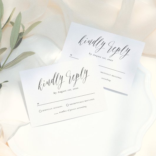 Black & White Simple Script Calligraphy Wedding 出欠カード