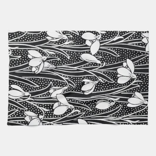 Black & White Snowdrop Pattern  キッチンタオル (横)