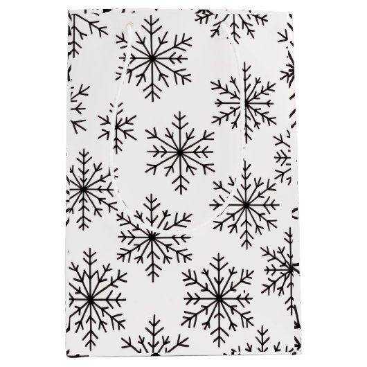 Black & White Snowflake Gift Bag – Elegant Minimal ミディアムペーパーバッグ (正面)