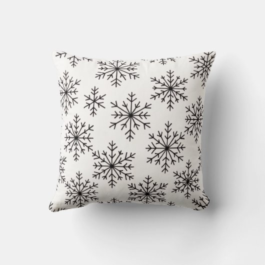 Black & White Snowflake Throw Pillow – Minimalist  クッション (裏面)