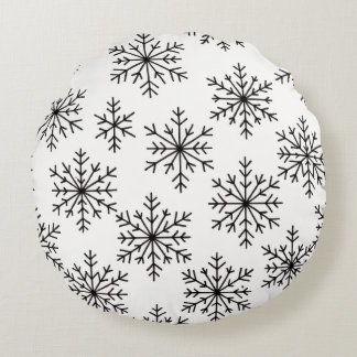 Black & White Snowflake Throw Pillow – Minimalist  ラウンドクッション