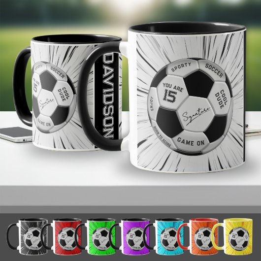 Black White Soccer Ball Custom Age Name Birthday マグカップ