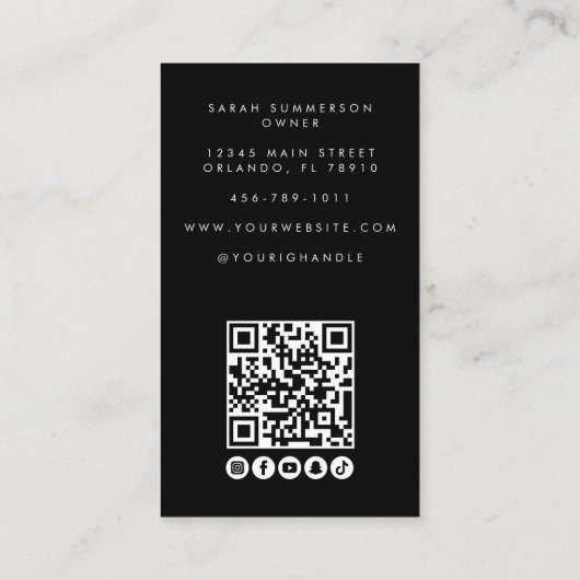 Black White Social Media QR Photo Makeup 名刺 (裏面)