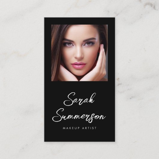 Black White Social Media QR Photo Makeup 名刺 (正面)
