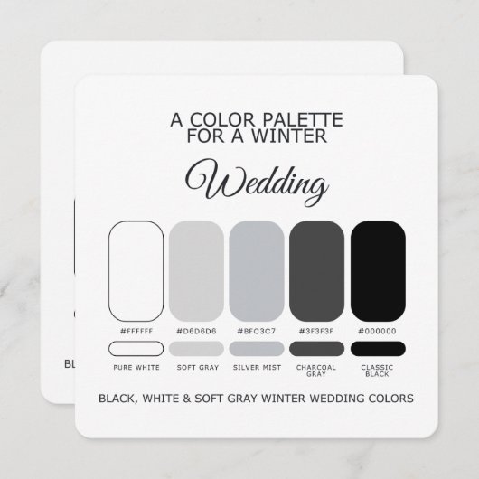 Black White Soft Gray Winter Wedding Palette Card 招待状 (正面/裏面)