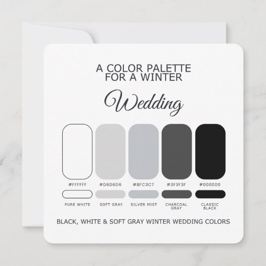 Black White Soft Gray Winter Wedding Palette Card 招待状 (裏面)