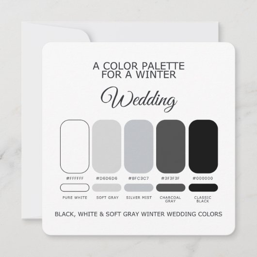 Black White Soft Gray Winter Wedding Palette Card 招待状 (正面)