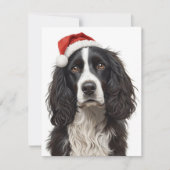 Black & White Spaniel Santa Hat Xmas Art シーズンカード (正面)