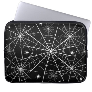 Black White Spider Web Gothic Pattern Spooky ラップトップスリーブ