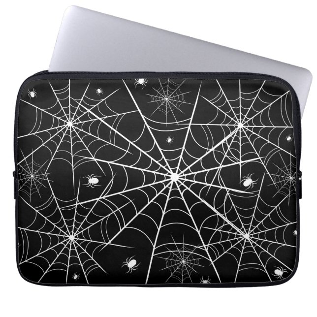 Black White Spider Web Gothic Pattern Spooky ラップトップスリーブ (正面)
