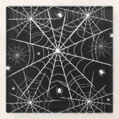 Black White Spider Web Pattern Gothic Spooky ガラスコースター (正面)