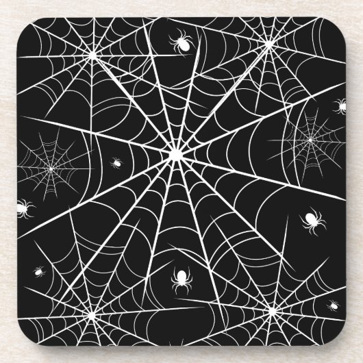 Black White Spider Web Pattern Spooky Gothic コースター (正面)