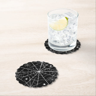 Black White Spider Web Pattern Spooky Gothic ペーパーコースター