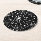 Black White Spider Web Pattern Spooky Gothic ラウンドペーパーコースター (アングル)