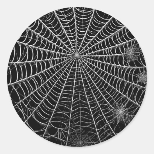 Black & White Spiderwebs Spider Web Halloween ラウンドシール (正面)