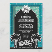 Black White Sticker Pool Party Birthday Invitation 招待状 (正面)