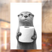Black&White Stoic Otter Holding Toilet Paper Roll ウィンドウサイン (シート2)